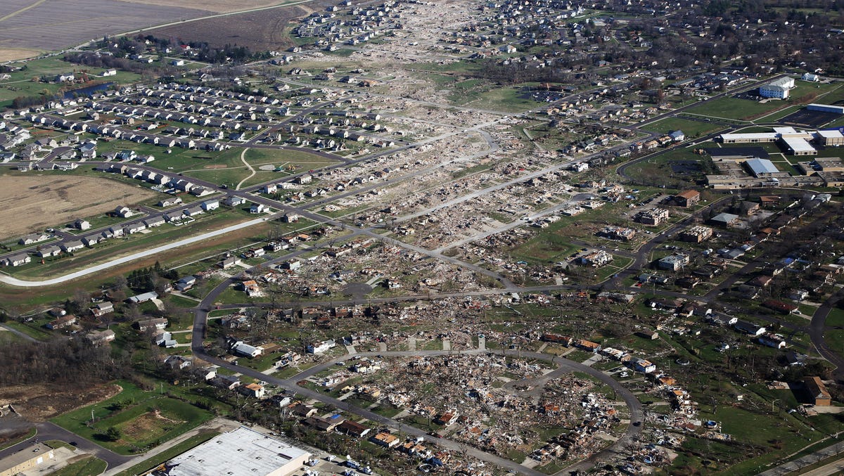 Aerial views of Illinois tornado damage
