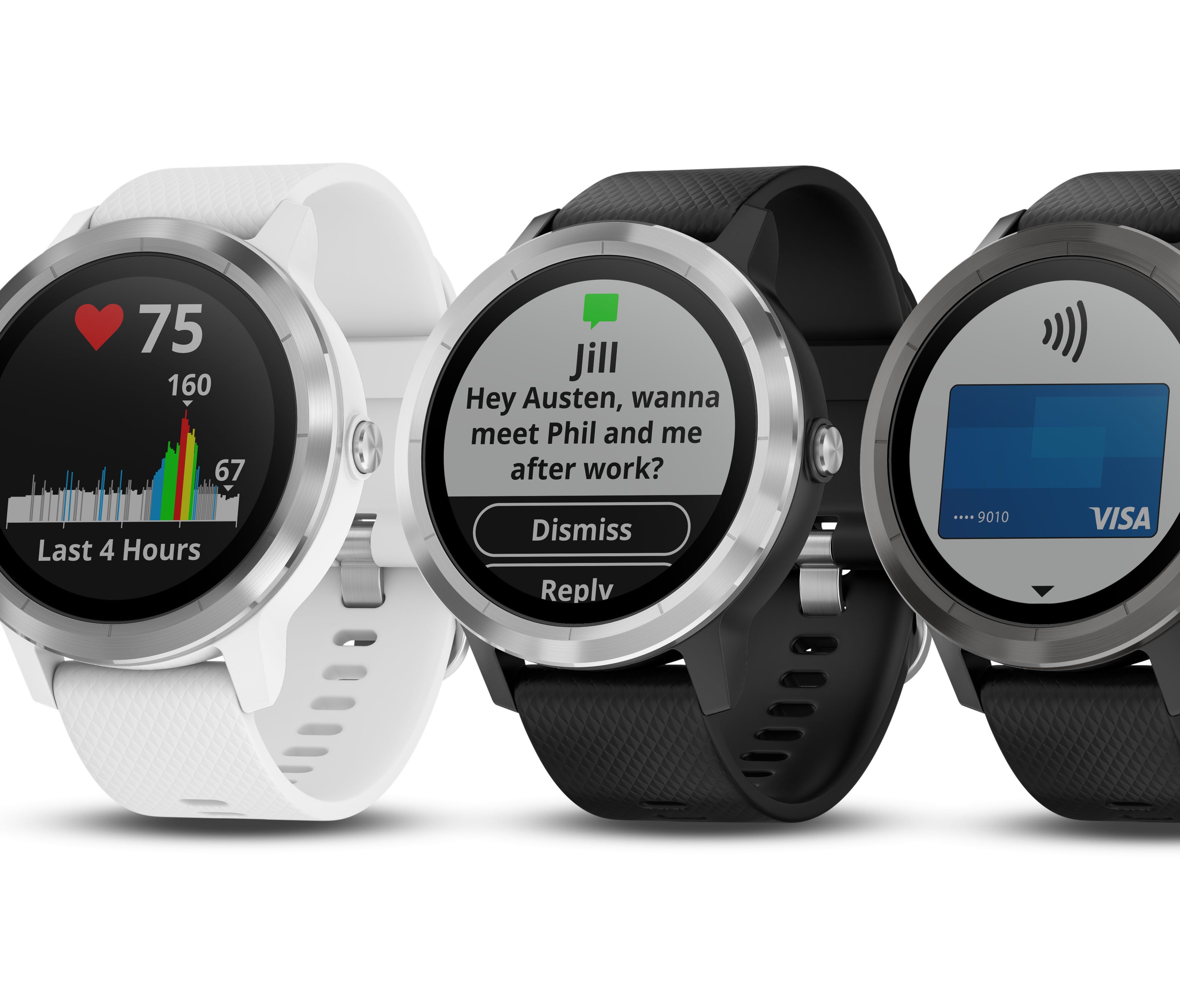 Garmin's vivoactive 3, (starting at $299.99, available for pre-orders now) has GPS and a heart rate monitor, does NFC mobile payments and can run apps from its own store.