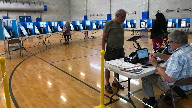 Voters were few and far between during mid-morning hours at the Reno High School polling location during the Nevada primary Tuesday, June 12, 2018. Polls are open until 7 p.m.