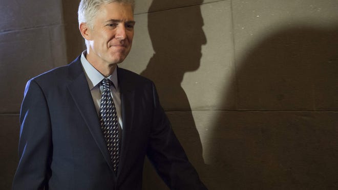Supreme Court nominee Judge Neil Gorsuch arrives for a meeting Thursday at the U.S. Capitol in Washington, D.C.
