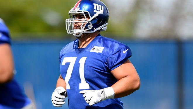 New York Giants rookie guard Will Hernandez on the field during the rookie minicamp in East Rutherford, NJ on Friday, May 11, 2018.