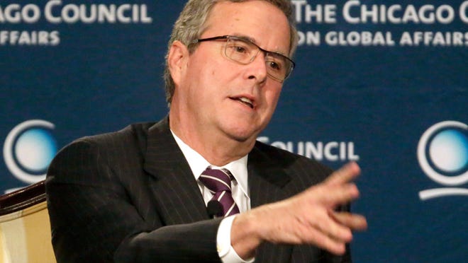 Former Florida Gov. Jeb. Bush answers questions after speaking to the Chicago Council on Global Affairs on Feb. 18.