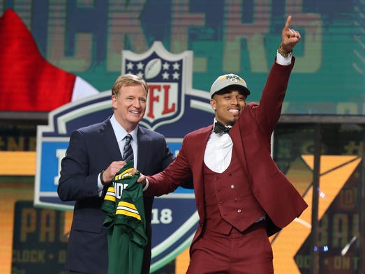 NFL commissioner Roger Goodell with Jaire Alexander