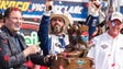 Jimmie Johnson celebrates winning the O'Reilly Auto