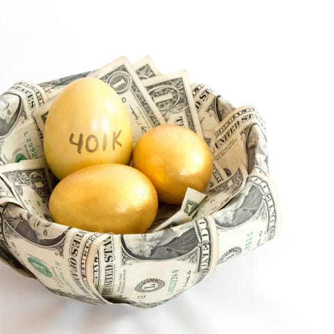 Three gold eggs in a nest of dollar bills, with 40
