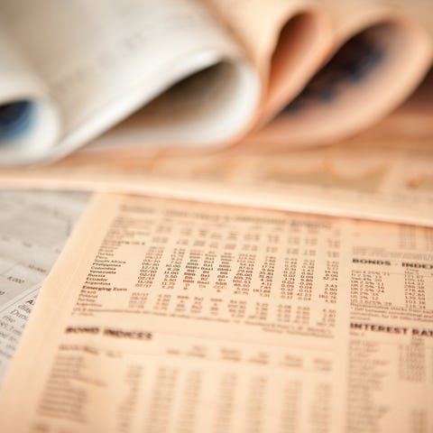 A newspaper showing stock prices