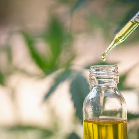 CBD oil being extracted from a vial with a dropper