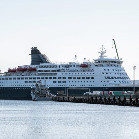 Docked cruise ship.