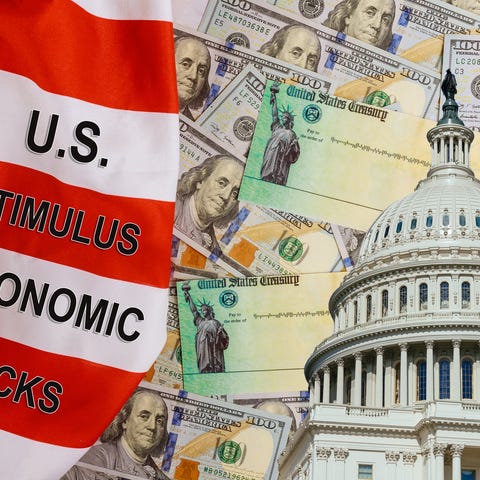 artwork of stimulus flag, capitol building, stimul