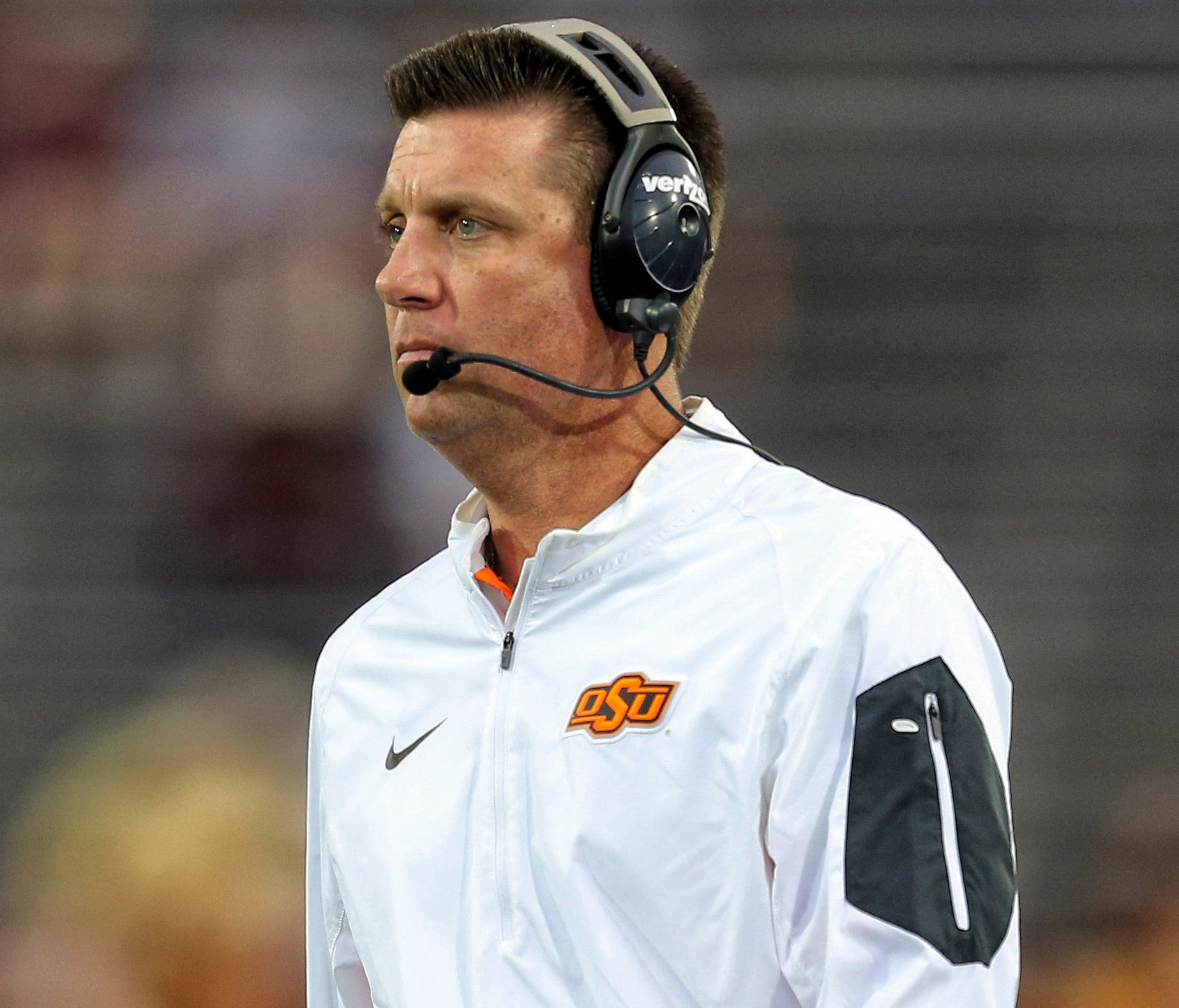 Oklahoma State coach Mike Gundy watches his team against Central Michigan in 2015.