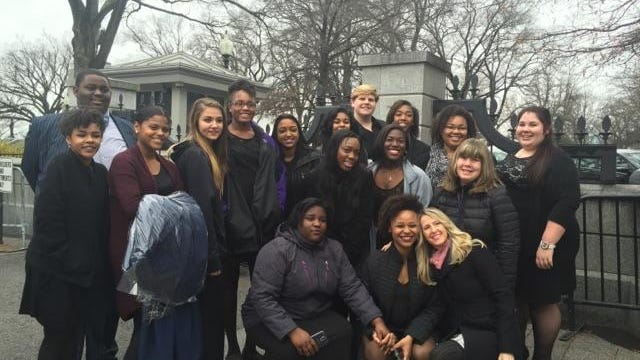 Members of the Cab Calloway Gospel Choir prepare to perform Tuesday in the West Wing of the White House.