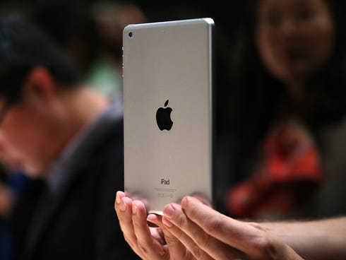 A new iPad Mini is displayed during an Apple announcement at the Yerba Buena Center for the Arts on October 22, 2013 in San Francisco.