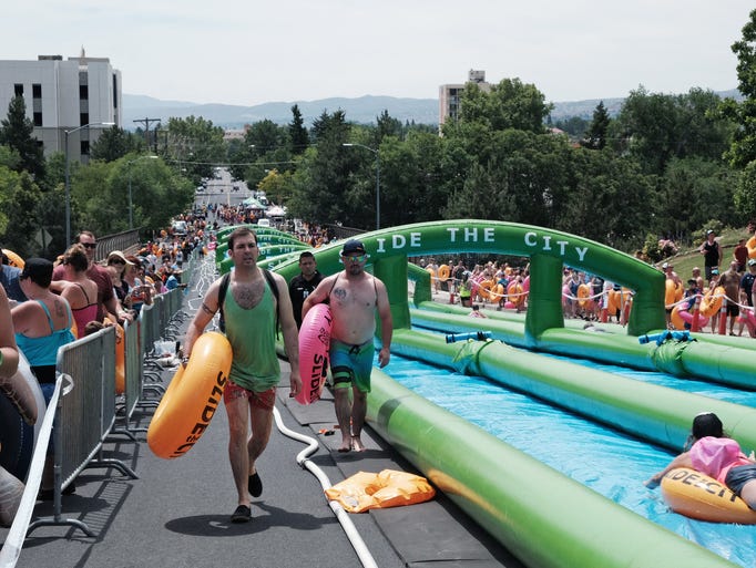 Event-goers at Slide the City on Saturday, June 4.