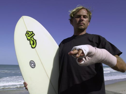 - -Text: Local Surfer Barry Pasonski of Indiatlantic