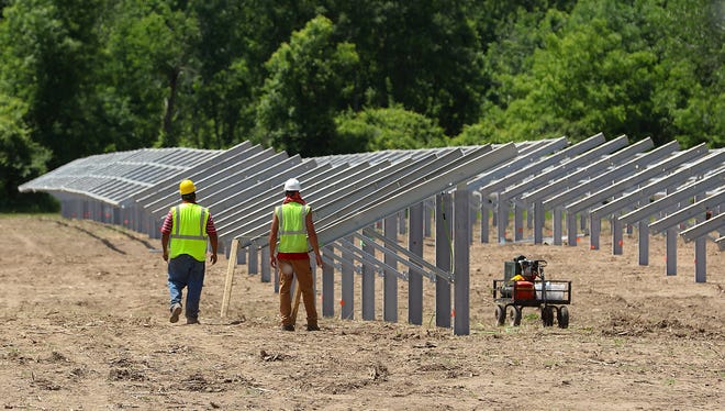 Recently installed framework for Hobart and William Smith Colleges' solar farm on Route 14 in the town of Geneva.