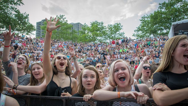 Fans pack the area around the River Stage on Friday to watch UK band Catfish and the Bottlemen on the opening night of the Bunbury Music Festival at Sawyer Point in 2015.