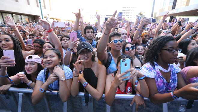 A hometown crowd greets Khalid at the Neon Desert Music Festival May, 28, 2017.