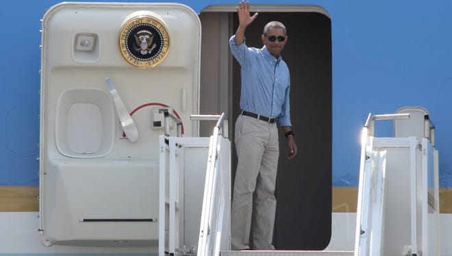 President Barack Obama waves before departing Palm Springs in June 2015.