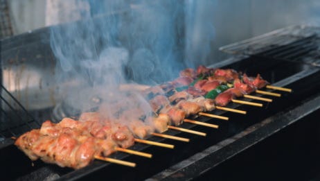 Yakitori skewers on a grill