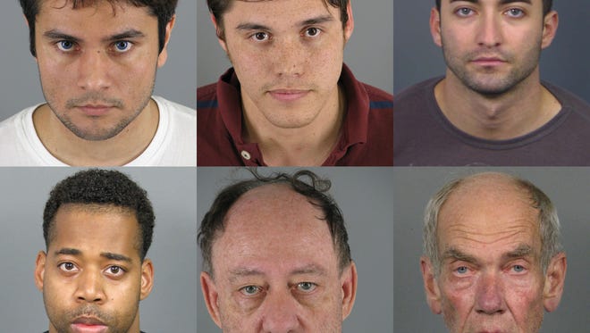 The Clifford Lambert murder defendants, clockwise from upper left: Kaushal Niroula, Daniel Garcia, Miguel Bustamante, Russell Manning, David Replogle and Craig McCarthy.