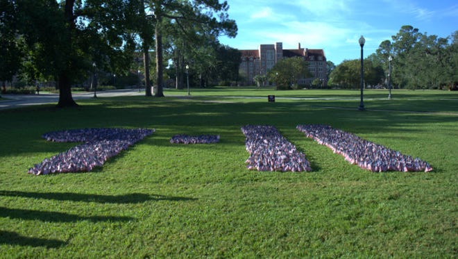 Almost 3,000 flags spelled out 9-11 during the commemoration.