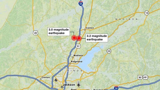 Map locates epicenters of earthquakes in Madison County