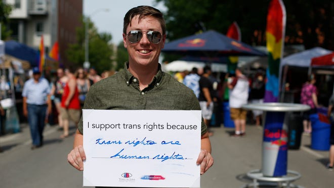 "I support trans rights because trans rights are human rights." Jack Schuler of Des Moines Saturday, June 11, 2016, at Pridefest in the East Village of Des Moines.