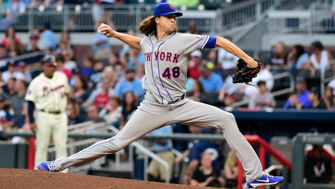 New York Mets starter Jacob deGrom picked up his 15th win of the season, a career best, when the Mets topped the Braves in Atlanta at SunTrust Park on Saturday, Sept. 16, 2017.