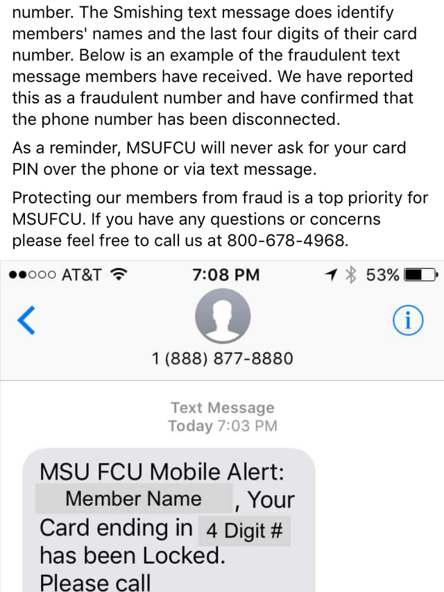 Msu Federal Credit Union Warns Of Text Message Scam