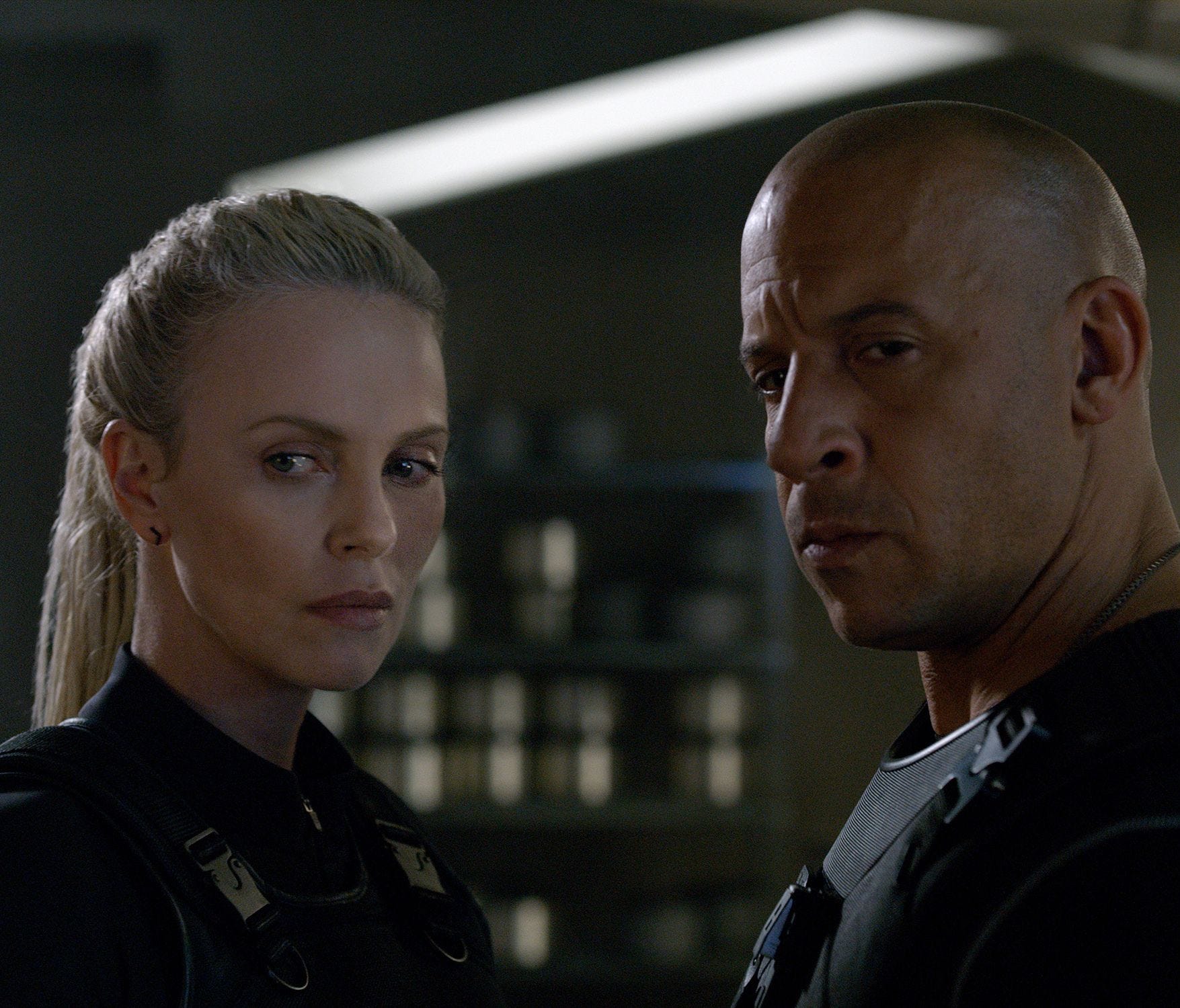 Charlize Theron and Vin Diesel have a meeting of minds (and lips) in 'The Fate of the Furious.'