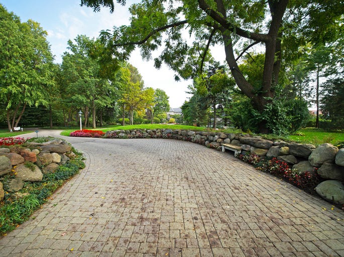 Winding driveway of the estate in Grosse Pointe Shores.