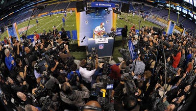 Scene from a previous Super Bowl media day.