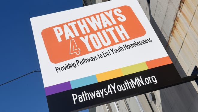 A sign marks the entrance to Pathways 4 Youth, a homeless youth opportunity center, March 9, 2018, in St. Cloud.