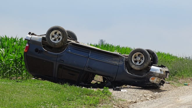 Two people were injured in a crash Friday afternoon after their vehicle overturned in the 7100 block of Strickler Road.