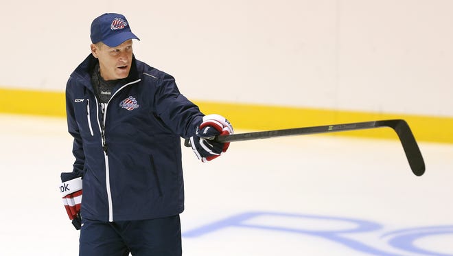 Randy Cunneyworth pointed out instructions during practice earlier this week. On Saturday he and his assistants fielded questions from season ticket holders.
