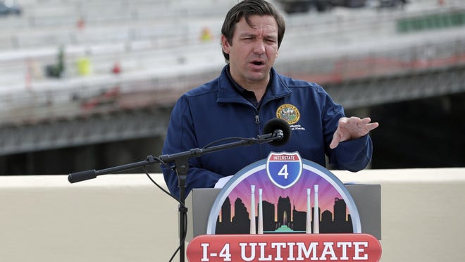 Florida Gov. Ron DeSantis announces that the I-4 and State Road 408 interchange has opened and because of less traffic due to the coronavirus pandemic, workers were able to expedite the workflow on the I-4 Ultimate Project.