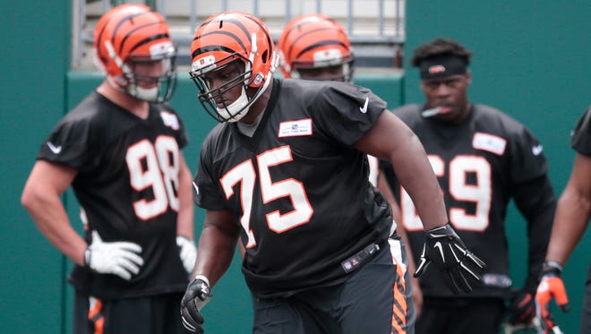Bengals defensive tackle Andrew Billings (75) runs a drill during rookie mini camp on May 7.