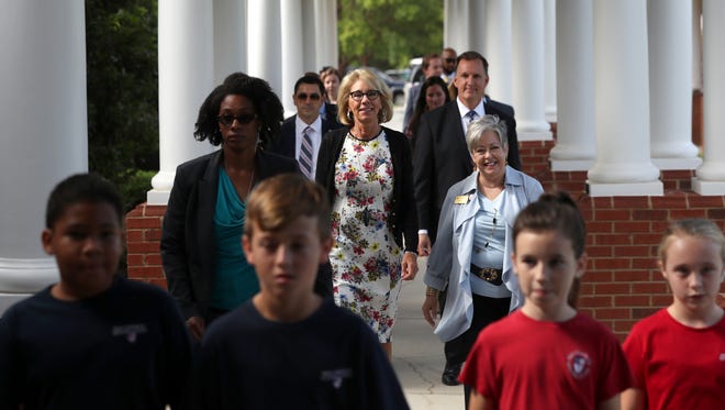 U.S. Education Secretary Betsy DeVos visits Holy Comforter Episcopal School on Tallahassee's east side Tuesday, Aug. 29, 2017. With a second visit planned to Florida High, Leon County School Superintendent Rocky Hanna criticized DeVos’ decision to not visit a public school in the area.