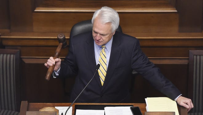 Lt. Gov. Ron Ramsey, R-Blountville, swings the gavel for one of the last times as legislators conduct business in the final days of the 2016 legislative session.