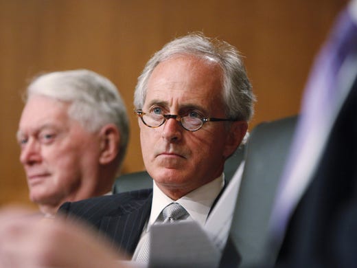 Sen. Bob Corker listens to testimony on Capitol Hill