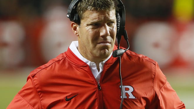Rutgers Scarlet Knights head coach Chris Ash reacts after Michigan Wolverines made a two point conversion during first half at High Point Solution Stadium,Piscataway,NJ.
Saturday, October 8, 2016.
Noah K. Murray-Correspondent/Asbury Park Press
Michigan vs. Rutgers football