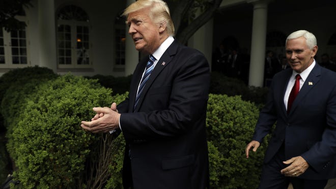 Evan Vucci/AP file President Donald Trump is urging passage of the GOP-written Senate bill that would replace the Affordable Care Act. FILE - In this May 4, 2017, file photo, President Donald Trump claps as he arrives in the Rose Garden of the White House in Washington, followed by Vice President Mike Pence after the House pushed through a health care bill. If congressional Republicans succeed in repealing and replacing Ã¢ÂÂObamacare,Ã¢ÂÂ expect another Rose Garden celebration with Trump taking credit for the win. If they fail, Trump has already indicated he will hold Senate Majority Leader Mitch McConnell responsible, setting up an intraparty blame game that could be devastating for the GOP.(AP Photo/Evan Vucci, File)
