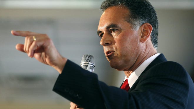 In this April 26, 2016 file photo, Danny Tarkanian participates in a Republican debate for Nevada's 3rd Congressional District in Henderson, Nev.