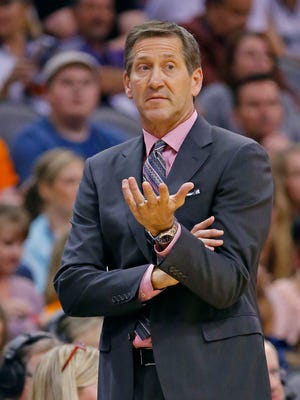 Suns coach Jeff Hornacek gestures during a game against the Timberwolves on Wednesday, March 11, 2015, in Phoenix.