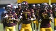 ASU wide receiver N'Keal Harry (1) warms up with teammates