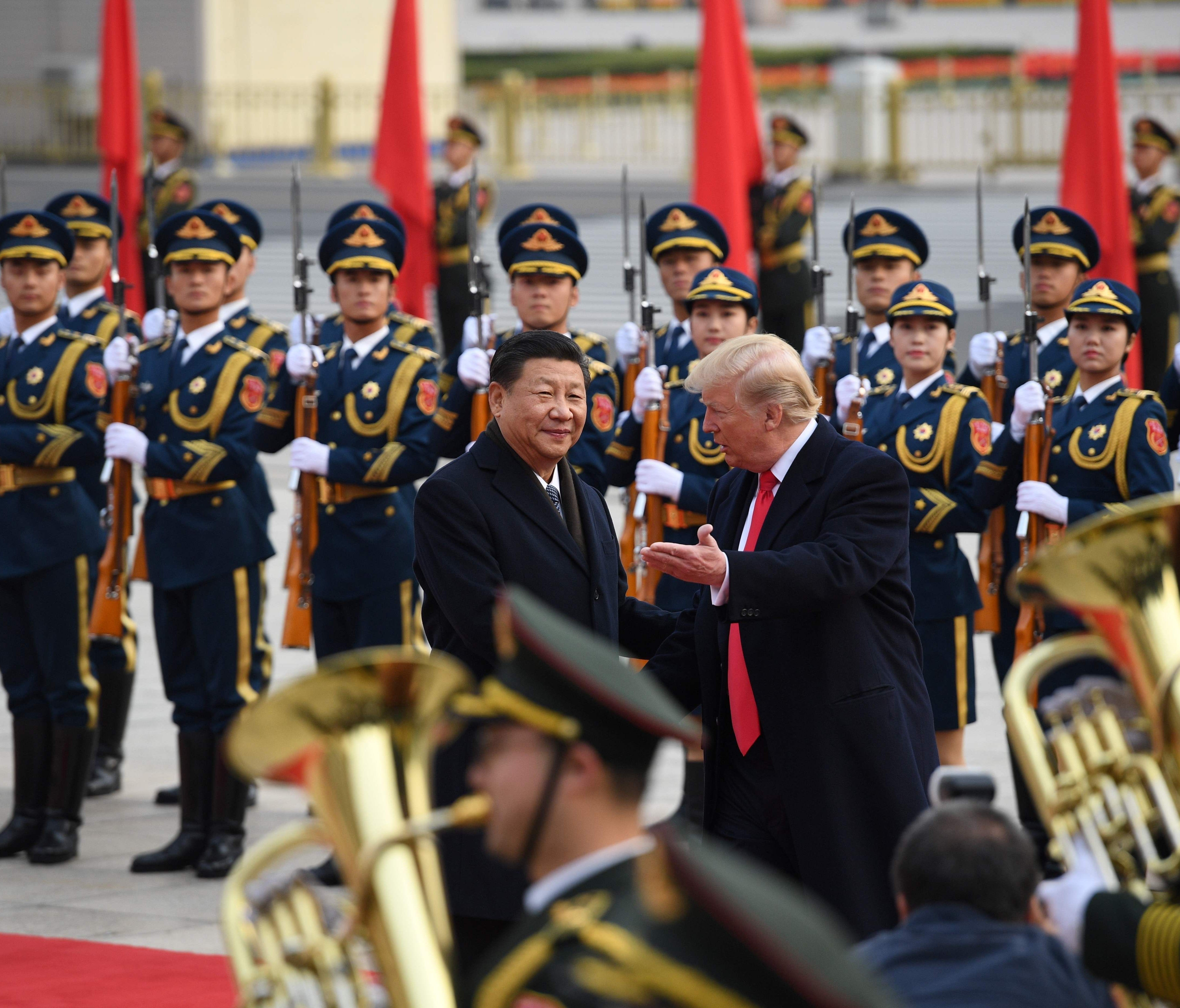 Presidents Trump and Xi Jinping at welcoming ceremony in China.