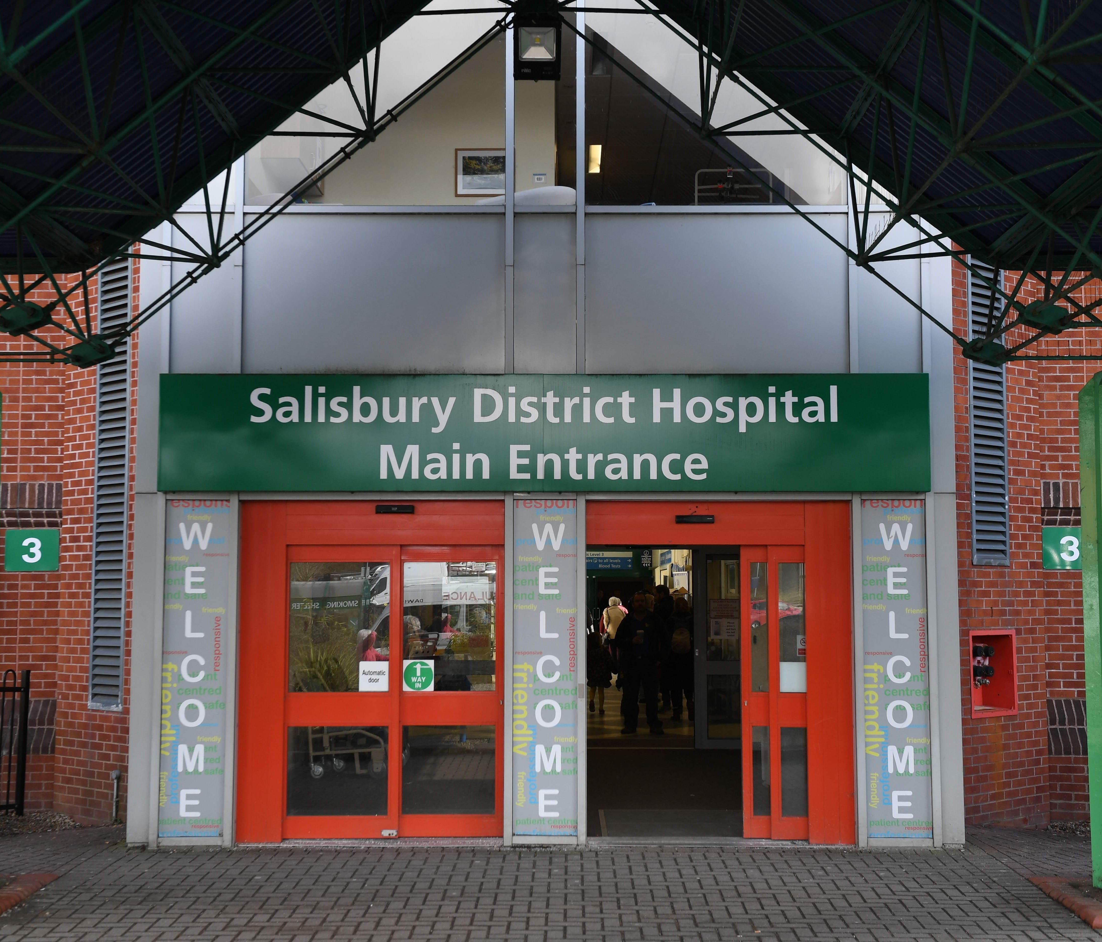 In this file photo taken on March 6, 2018 a general view shows the main entrance to Salisbury District Hospital in Salisbury, southern England.