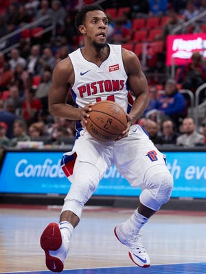 Ish Smith moves the ball in the first half of the Pistons' 109-87 exhibition win over the Hawks on Friday, Oct. 6, 2017, at Little Caesars Arena.