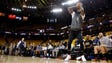 LeBron James warms up before Game 2.