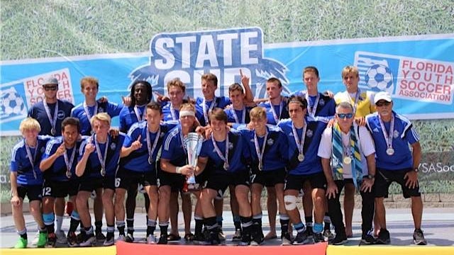 Brevard Soccer Alliance Under-17 Boys celebrate after winning the State Cup this past Sunday.